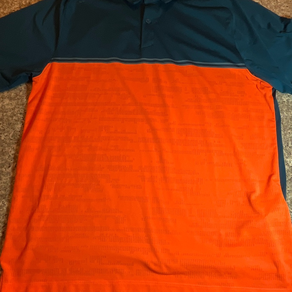 Under Armour Heat Gear Orange And Blue Golf Polo Loose Fit Mens Size XL